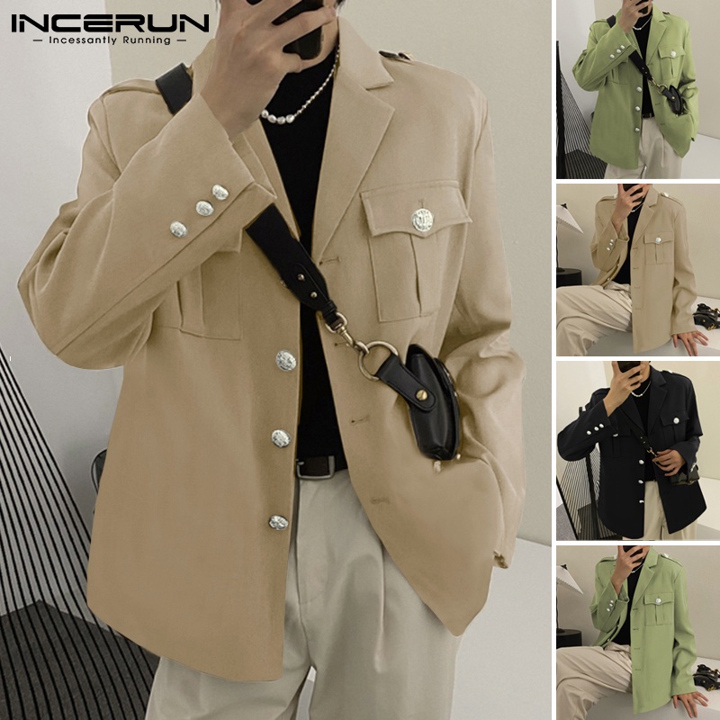Áo khoác blazer INCERUN cổ bẻ dài tay một hàng nút phong cách mùa đông thông thường cho nam