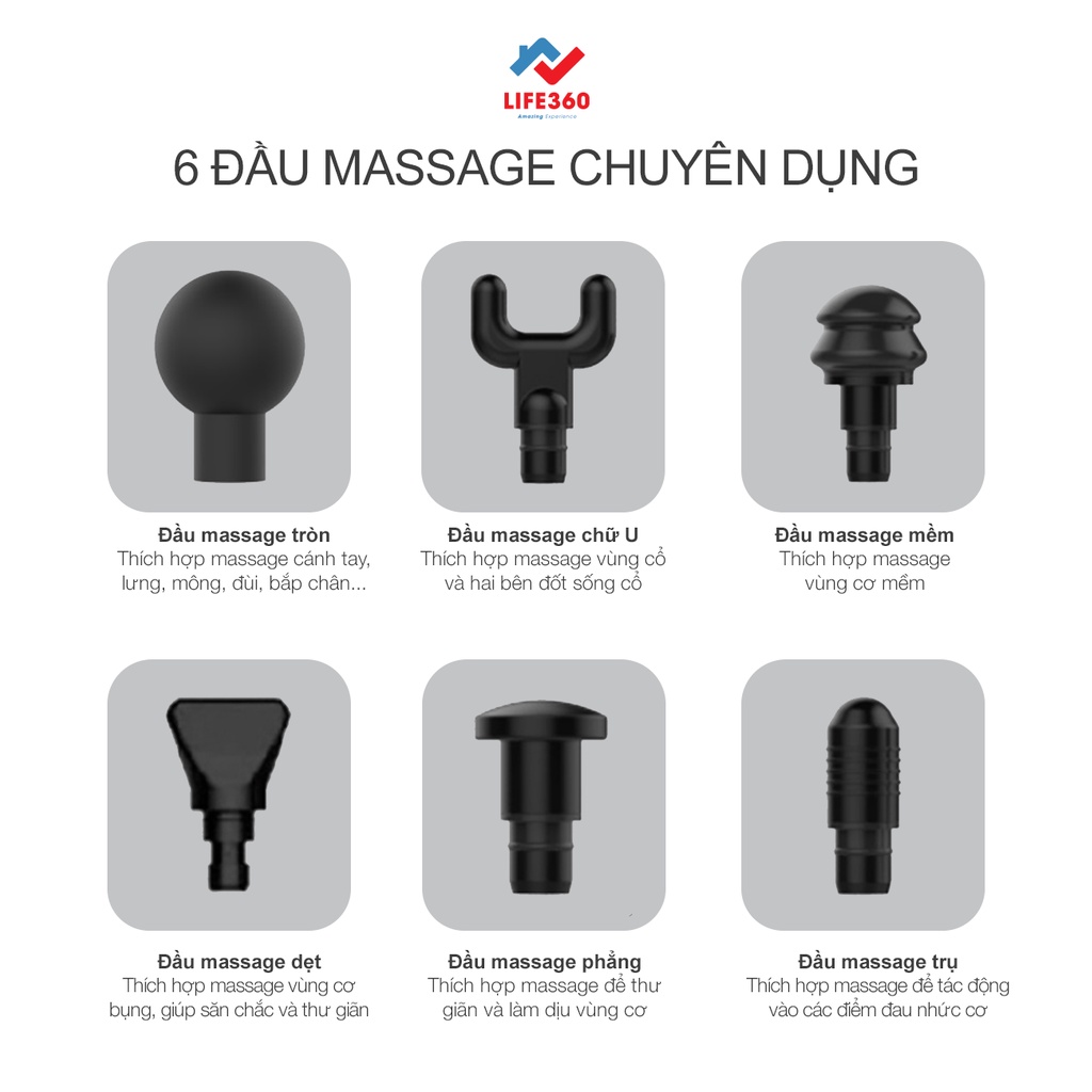 Máy Massage Cầm Tay, Máy Mát Xa Thông Minh Life360 MS-AL21, 20 Cấp Độ, 6 Đầu Massage, Giúp Giảm Đau Cơ -Hàng chính hãng