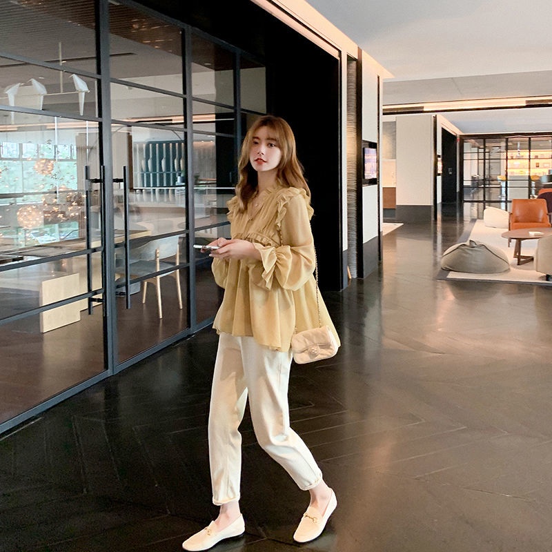 Áo chiffon BH Hàn Quốc dáng rộng dài tay thời trang dành cho nữ 2022