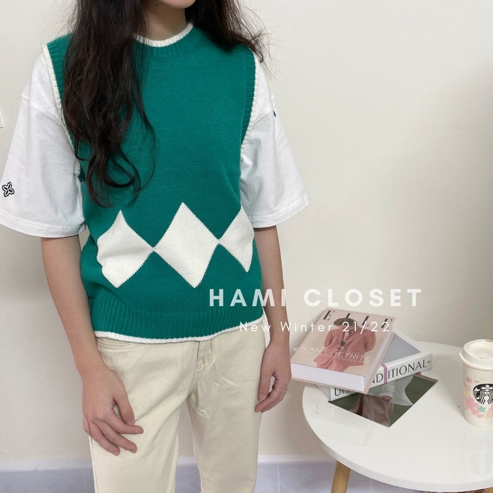 Áo gile len họa tiết quả trám to phong cách ulzzang | BigBuy360 - bigbuy360.vn