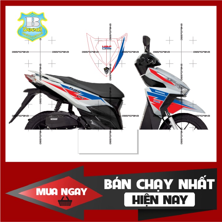 ( Quí khách vui lòng mang ra tiệm cho thợ dán ) Tem Click 125 2017 HRC trắng