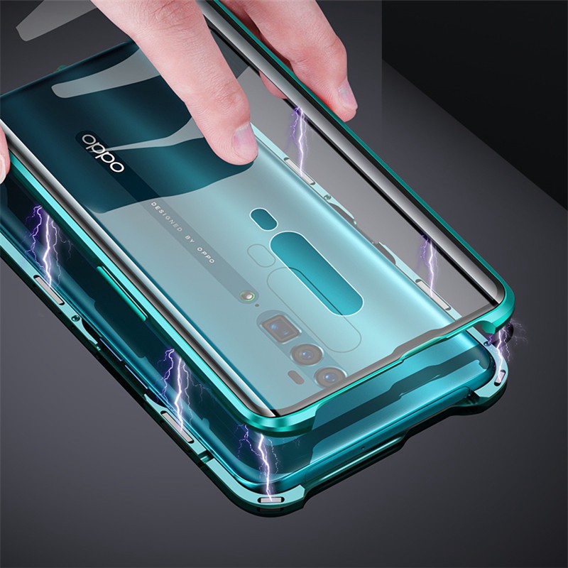 Ốp điện thoại kính cường lực viền khung kim loại từ tính bảo vệ 360 độ dành cho OPPO Reno / Reno Z / Reno 10x Zoom