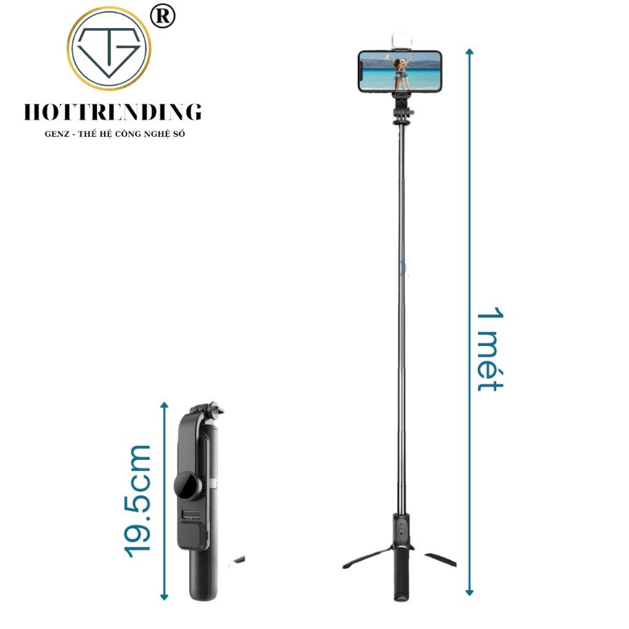 Gậy chụp ảnh tự sướng bluetooth Q07 có đèn LED trợ sáng tích hợp live steam chân đế tripod 3 chức năng