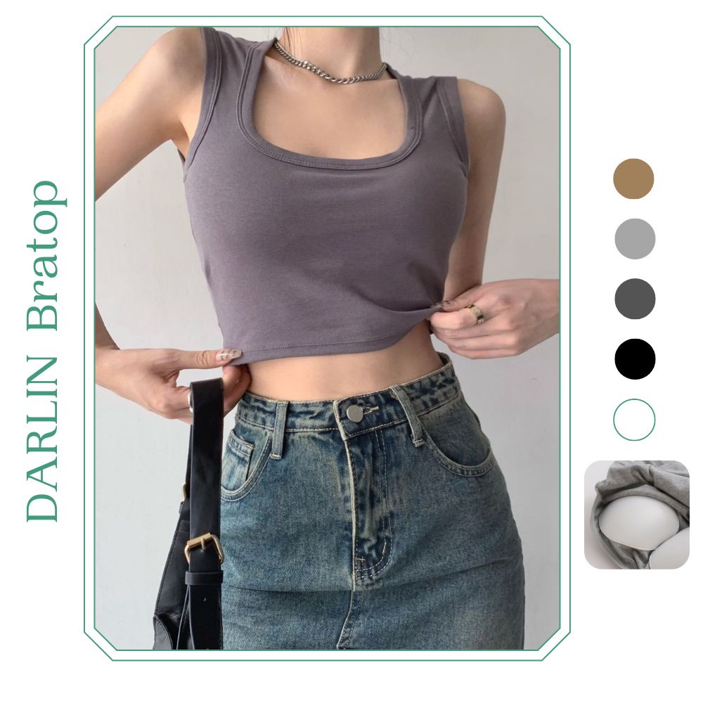 Áo Croptop 2 Dây Bản To DARLIN Ba Lỗ Có Mút Cổ U Thun Trơn Mặc Đi Chơi Biển Tập Gym Yoga Khoác Blazer Cardigan