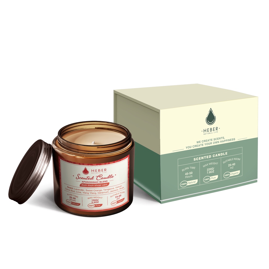 Nến Thơm Kích Thích Khoái Cảm- Aphrodisiac Scented Candle Heber Natural Life Thiên Nhiên Cao Cấp 100g &amp; 220g