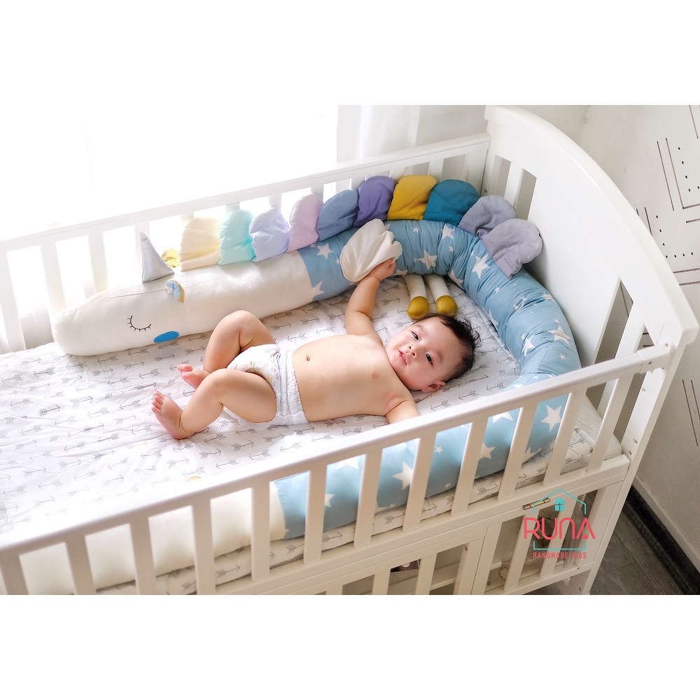 Quây cũi dài hình con thú cho bé RUNA KIDS chất liệu Cotton Hàn 100% cao cấp, bảo vệ an toàn giấc ngủ cho bé