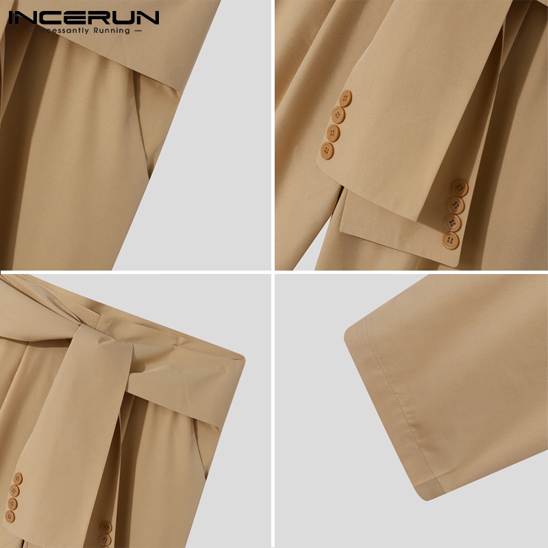 Quần dài INCERUN phối dây buộc màu trơn ống suông rộng thời trang thường ngày dành cho nam