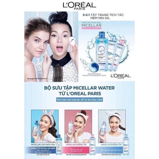 Nước tẩy trang làm sạch, dưỡng ẩm cho mọi loại da L'Oreal 3-in-1 Micellar Water 400ml