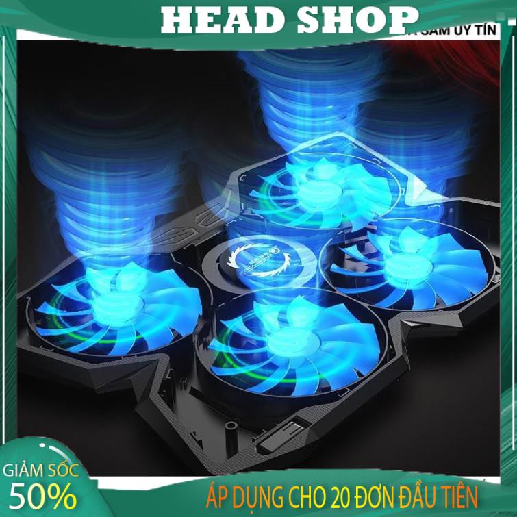 Đế Tản Nhiệt Quạt tản nhiệt Laptop Cool 4 Quạt, Đèn Led, Đế Nâng 17 Inch Trở Xuống HEAD SHOP