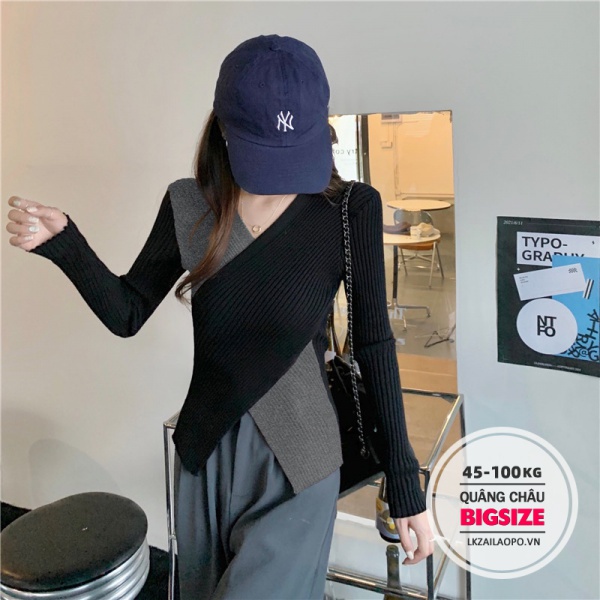 Áo len ⚡️𝐁𝐈𝐆𝐒𝐈𝐙𝐄⚡️ Áo sweater dệt kim nữ tăm ôm body Cổ Chữ V mùa thu hè Phong cách Hàn Quốc | BigBuy360 - bigbuy360.vn