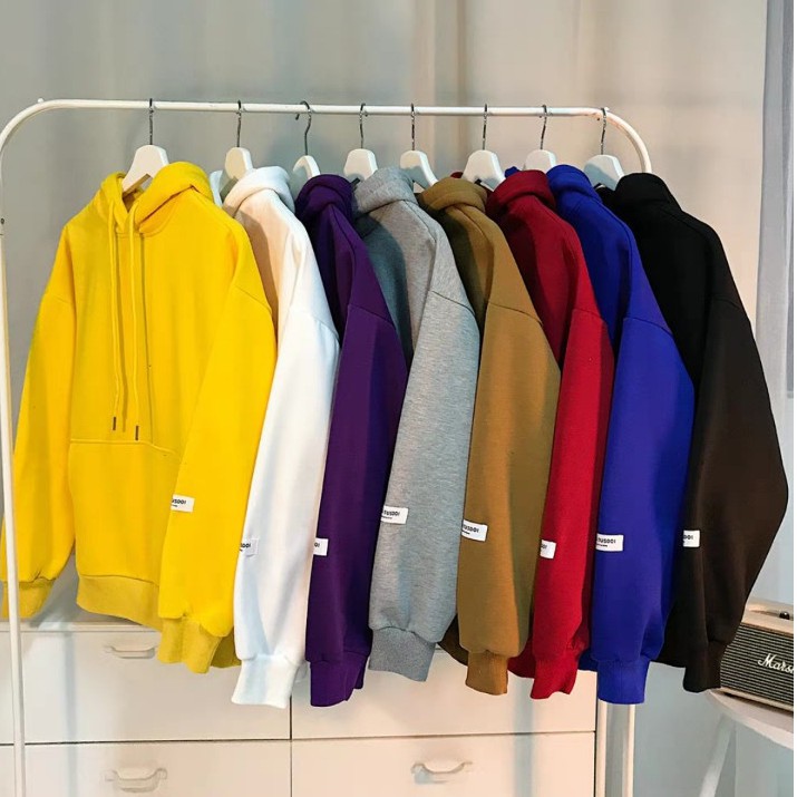 Áo khoác hoodie nỉ trơn unisex nam nữ có mũ 2 túi trước phom rộng nhiều màu