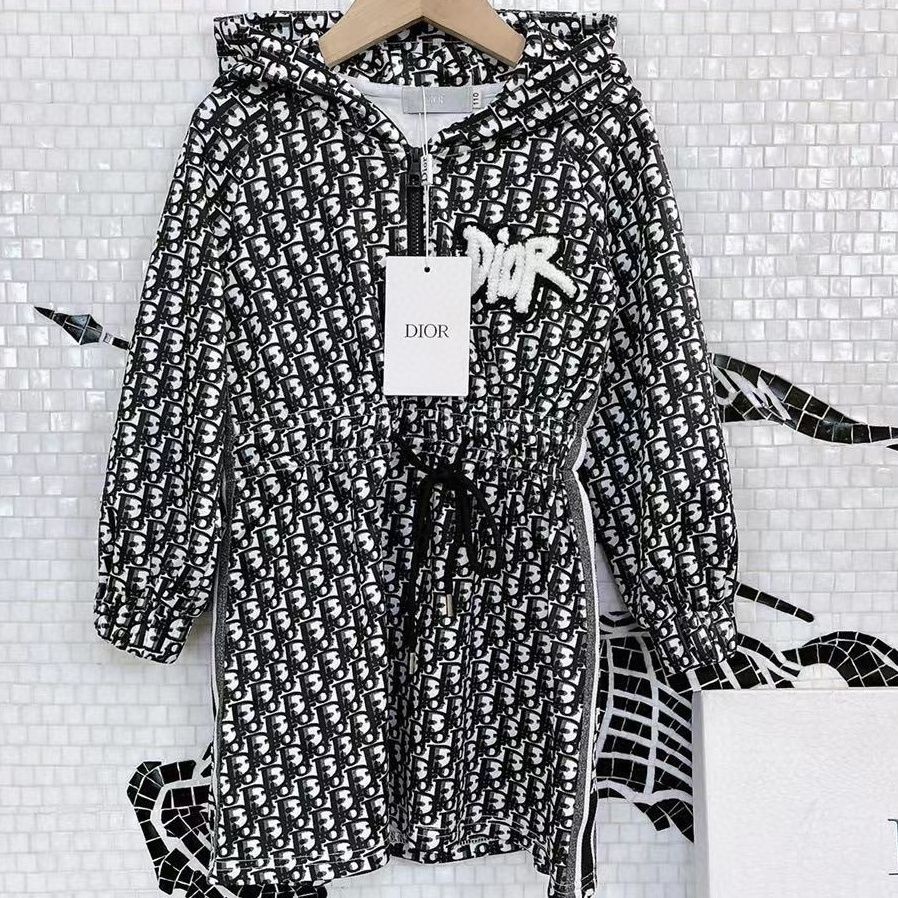 Dior_Bộ Áo Thun Cotton Jacquard Tay Dài + Chân Váy Thời Trang Mùa Hè Cho Bé Gái