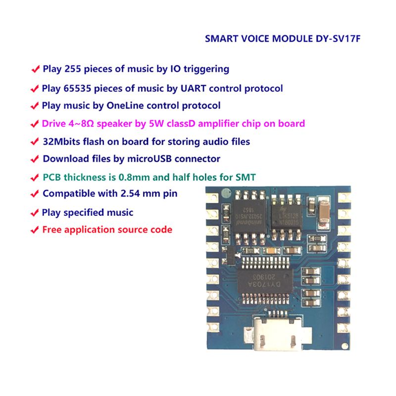 R* DY-SV17F Audio Module Mini MP3 Player IO Trigger USB Download Flash Voice Module