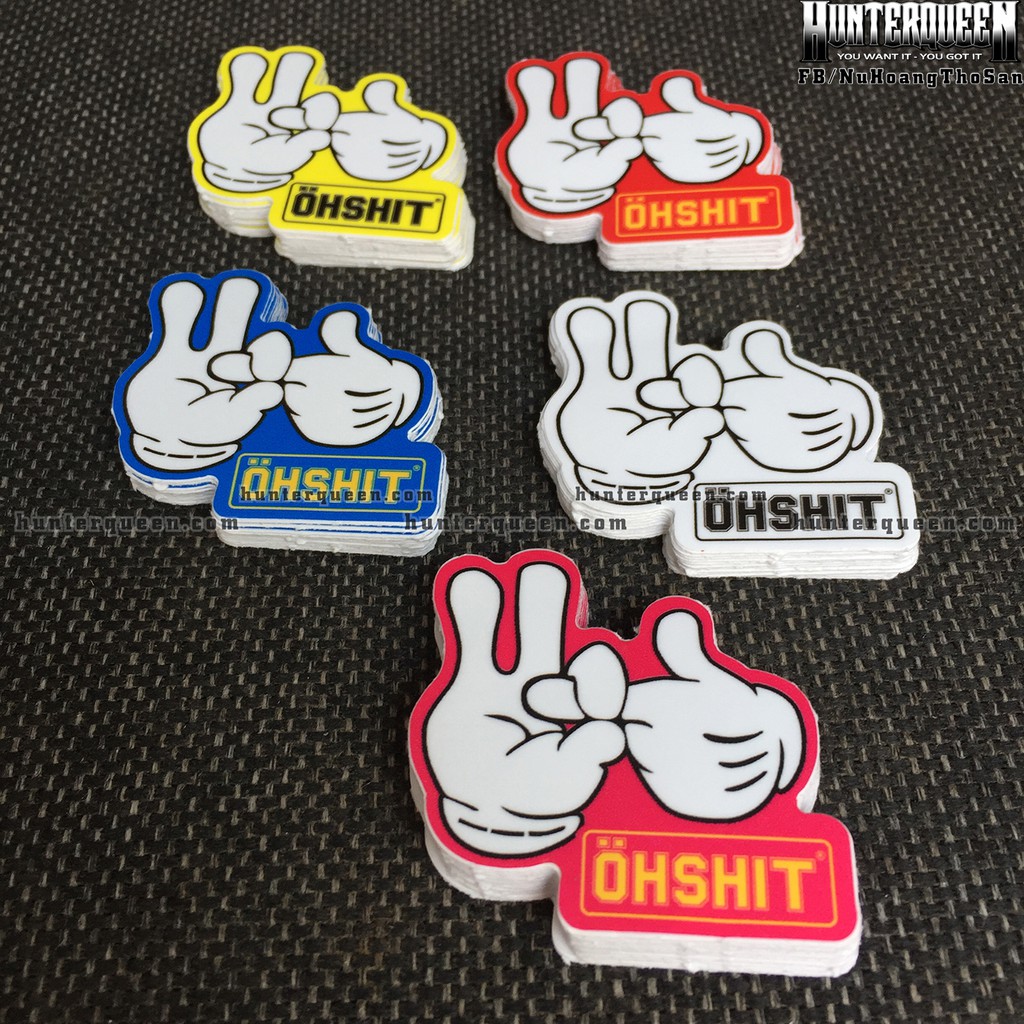 NGÓN TAY ohshit [5x5cm] decal cao cấp chống nước, sắc nét, bền màu, dính chặt. Hình dán logo trang trí mọi nơi