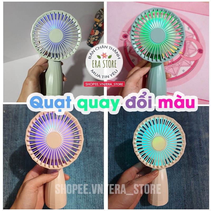 [HOT MUA 1 ĐƯỢC 4] Quạt mini 5 cánh tích điện cầm tay siêu mát có đèn pin 6 màu led xinh xắn nhỏ gọn tiện mang đi | BigBuy360 - bigbuy360.vn