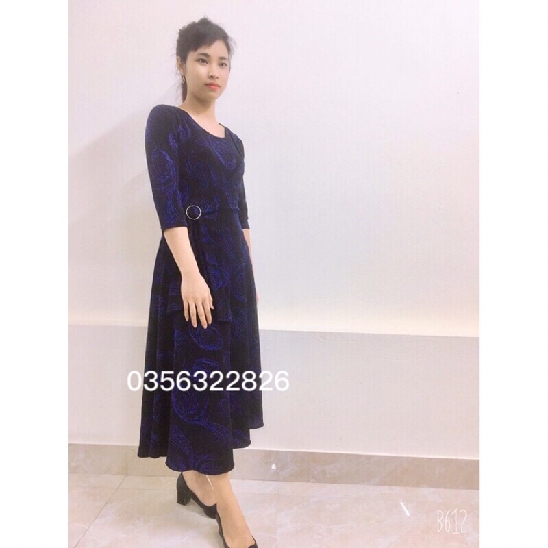 Đầm dự tiệc trung niên kiểu vạt chéo nơ tự chỉnh eo che khuyết điểm làm quà tặng mẹ