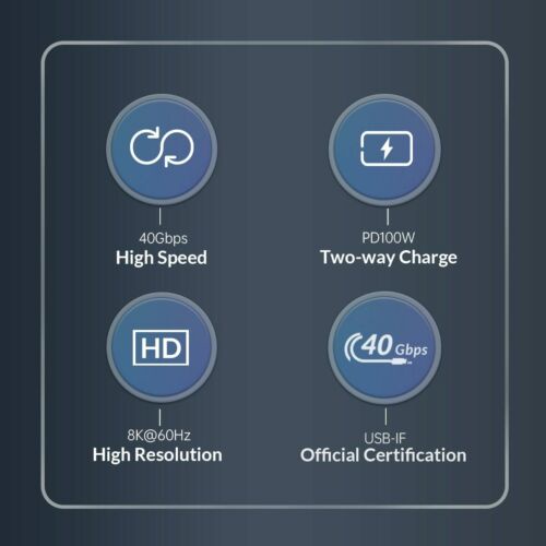 Cáp Sạc Nhanh Truyền Video Orico U4C03-BK Thunderbolt 4 Type-C USB 4.0 100W PD 40Gbps 8K60HZ cho DELL IPAD MacBook Pro