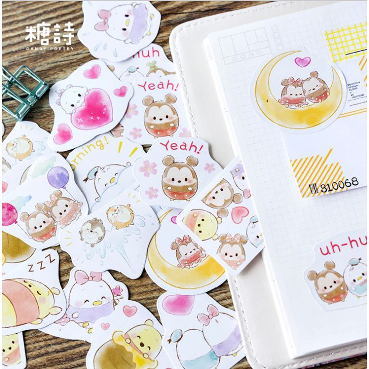 Bộ 46 Sticker Hàn Quốc Hoạt Hình dễ thương dán trang trí E12