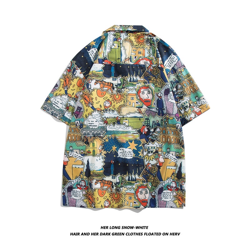 Short Sleeve Shirt With Cartoon Patterns Fashion Dynamic Korean Style For Men