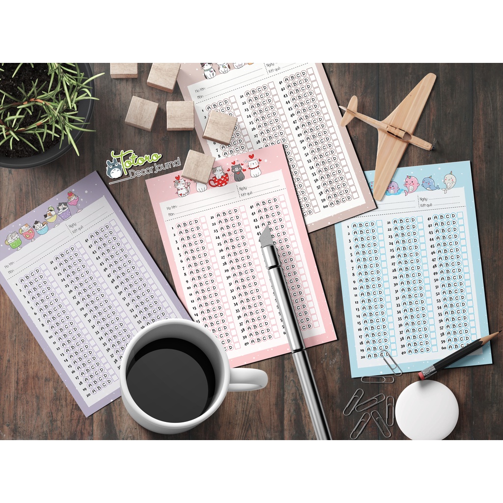 Sale sốc Phiếu khoanh trắc nghiệm 20 tờ cute khổ a5 và a6 shop thiết kế độc quyền