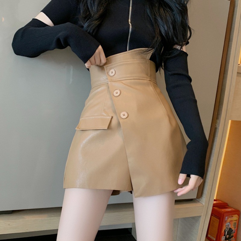 Quần short cạp cao ống rộng-Chân váy khuy lệch quảng châu hàng đẹp | BigBuy360 - bigbuy360.vn