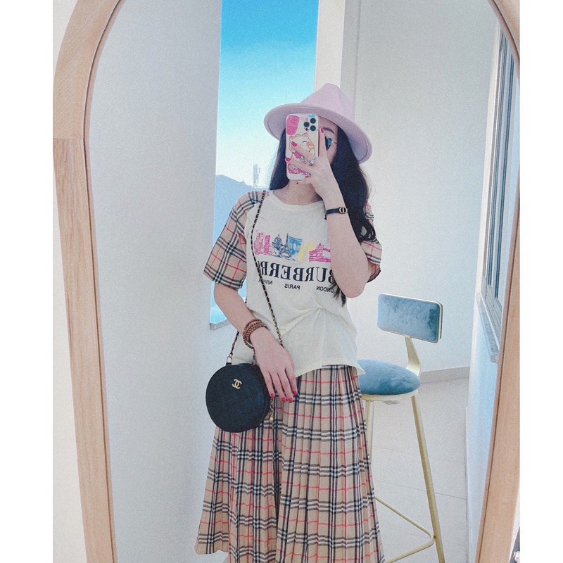 Set áo thun cotton chân váy caro, Set váy nữ dập ly cao cấp | BigBuy360 - bigbuy360.vn