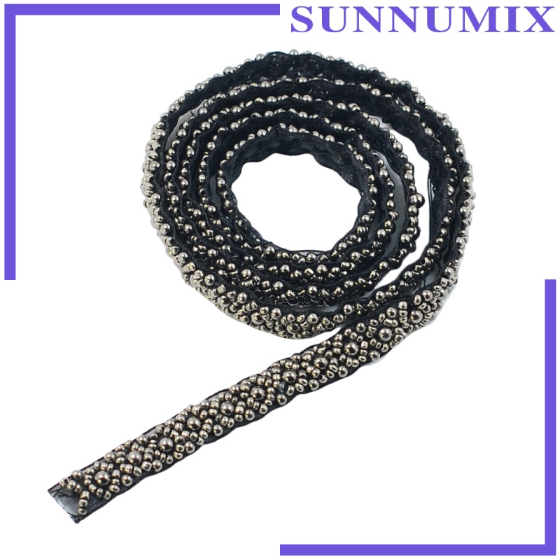 Cuộn Dây Ruy Băng Đính Hạt Ngọc Trai Dài 1cm Màu Đen Làm Đồ Thủ Công
