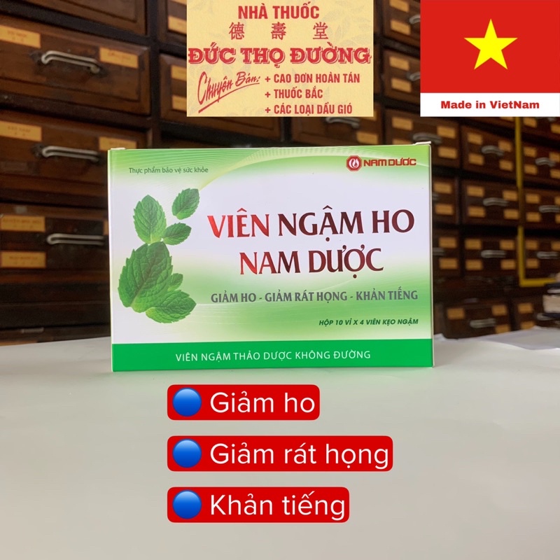 Viên Ngậm ho Nam Dược - Hỗ Trợ Giảm Ho, Đau Rát Họng - Hộp 10 vỉ x 4 viên - Ích Nhân