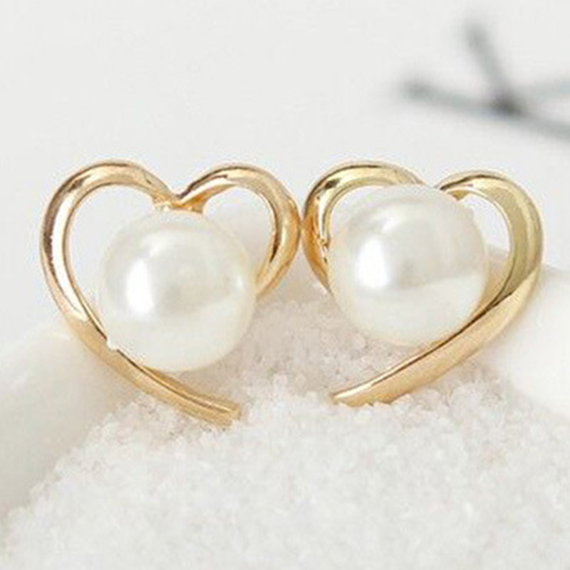 Hoa Tai Ngọc Trai Nhân Tạo Tròn/Khung Trái Tim Thời Trang