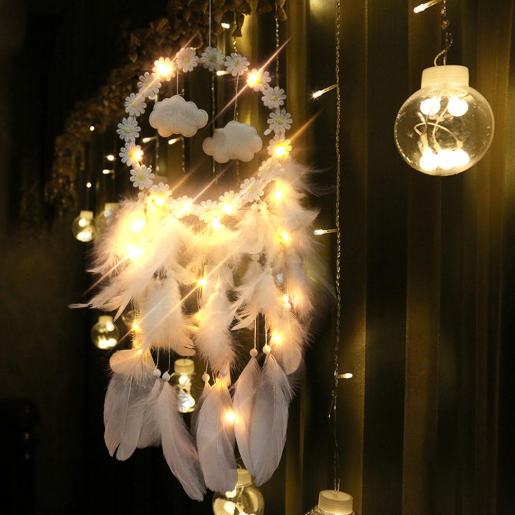 Daisy Cloud Handmade Dream Catcher Quà tặng với đèn LED Dreamcatcher Mặt dây chuyền Sáng tạo Chuông gió Rỗng Treo tường