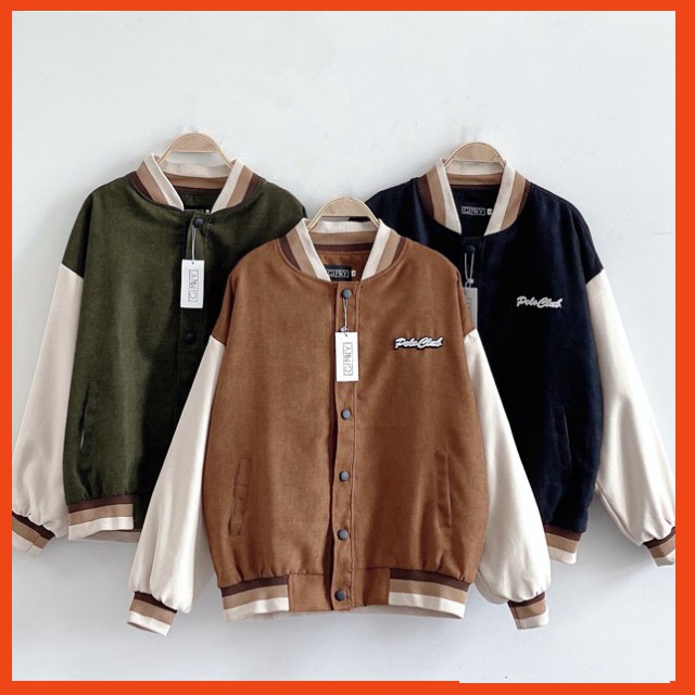 ÁO KHOÁC DA LỘN BOMBER POLOCLUB| ÁO KHOÁC NHUNG NỮ FORM RỘNG 2 LỚP