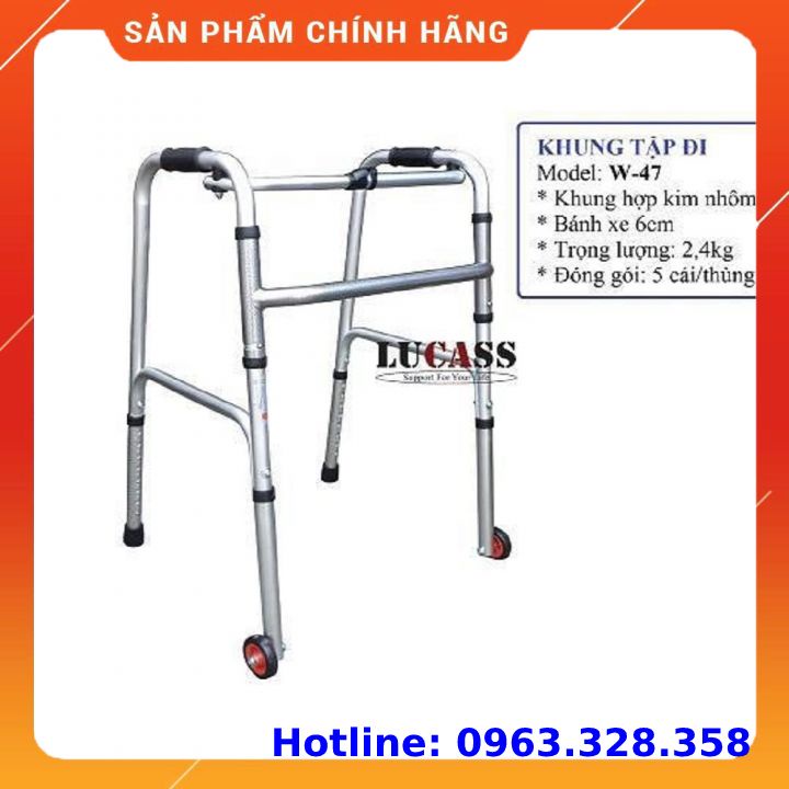 Khung Tập Đi Cho Người Già, Khung Hợp Kim Nhôm Có Bánh Xe Chống Trơn Trượt