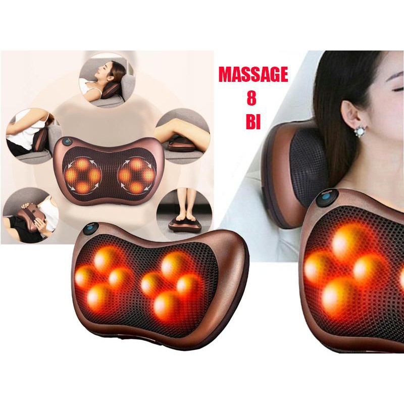 Gối Massage Cổ Vai Gáy Có 8 Bi Tròn Tạo Cảm Giác Thư Thái Cho Người Sử Dụng Gối Massage Hồng Ngoại Đảo Chiều Thư Giãn