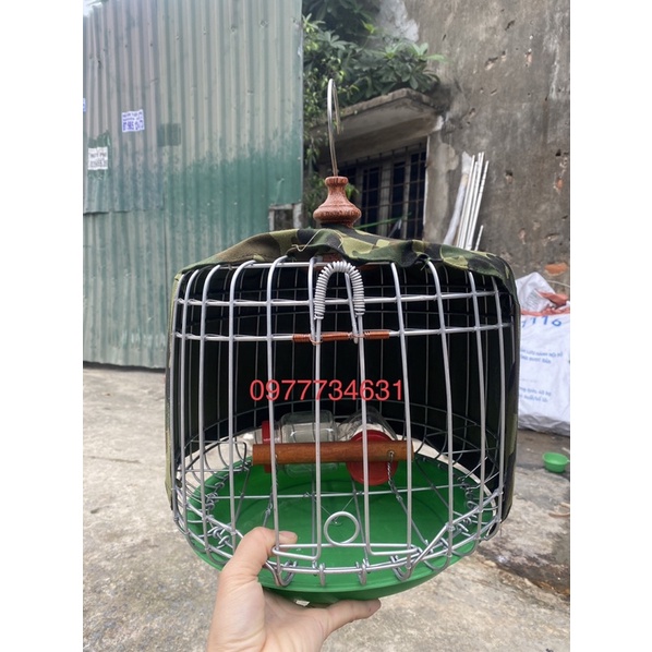 Lồng nuôi cu gáy nhôm bọc vải rằn ri cao cấp size 32 phụ kiện lồng chim Huyền Trần