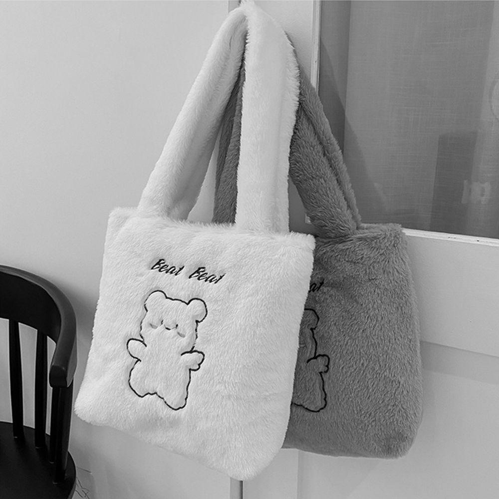 Túi Xách Tay Bằng Vải Bông Sức Chứa Lớn In Họa Tiết Gấu Hoạt Hình Dễ Thương