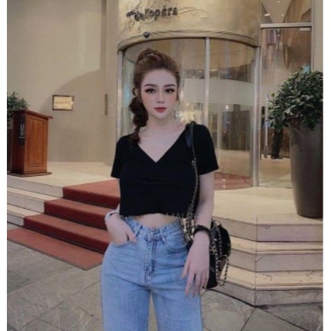 áo croptop nữ tay ngắn cổ v xinh xắn sexy