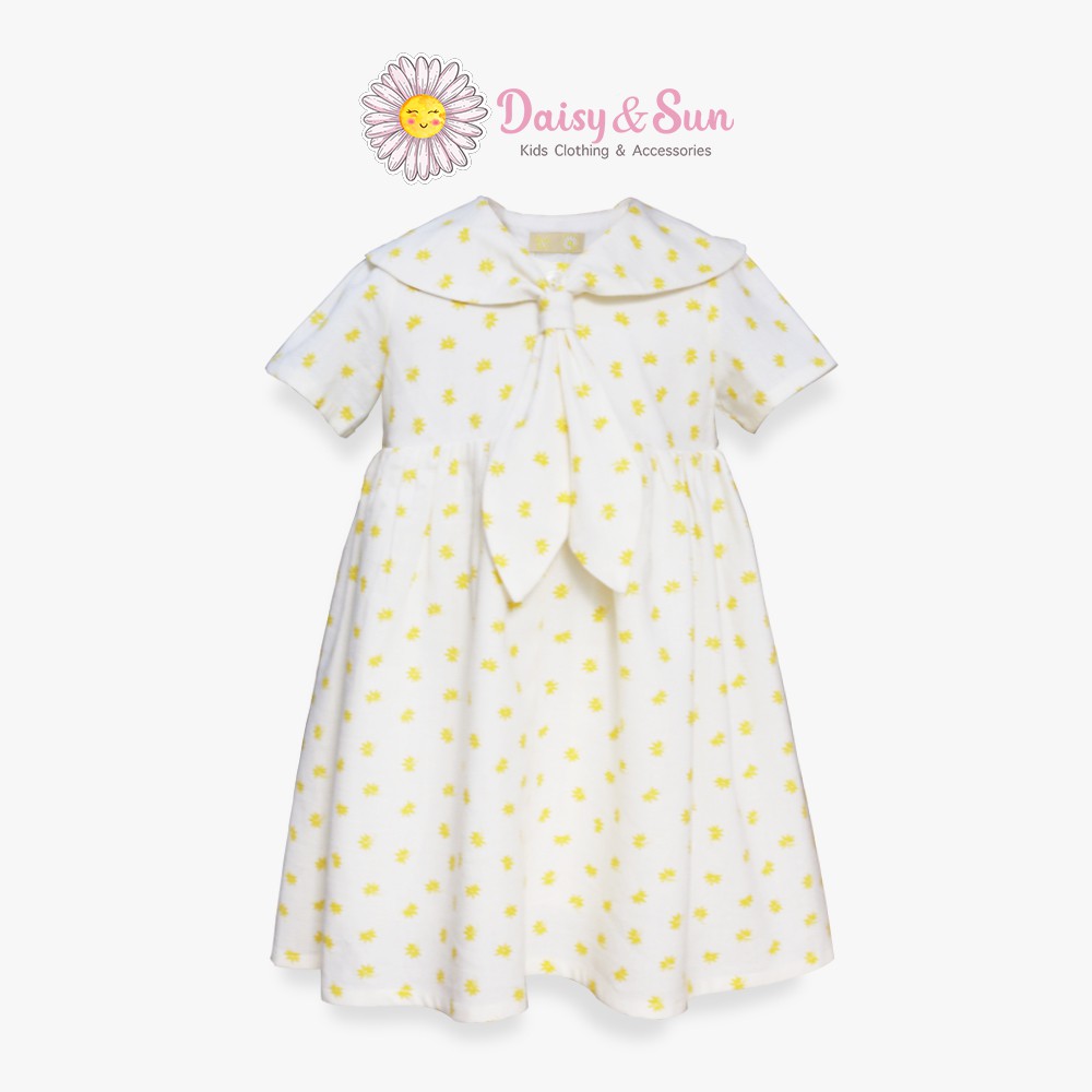 Đầm hoa nhí vải linen DAISY & SUN cổ thuỷ thủ xinh xắn cho bé gái (Mẫu hoạ tiết hoa cúc vàng)