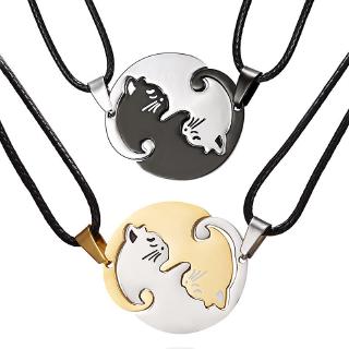 Bộ 2 Vòng Cổ Choker Da Mặt Hình Mèo Bằng Thép Không Gỉ Màu Đen Dễ Thương Cho Cặp Đôi