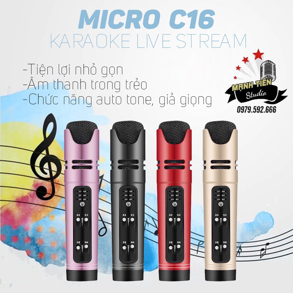 [sale sập sànỈ] Micro live stream facebook, bigo tiktok,karaoke đa năng C16 giả giọng tặng kèm tai phone dễ dàng sử dụng