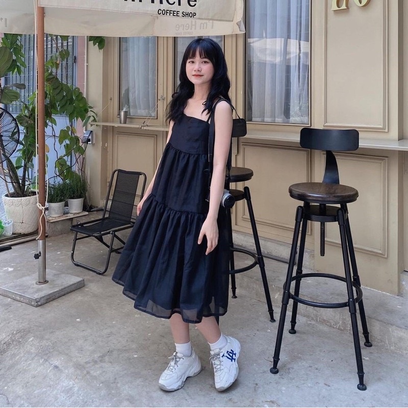 Đầm – Váy 2 dây maxi babydoll buộc vai 2 lớp voan tơ Hàn quốc Maitrangshop92 – (TTA59)