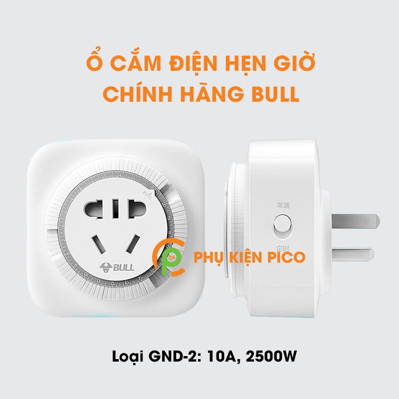 Ổ cắm điện chống chai pin điện thoại - ổ cắm điện hẹn giờ bật tắt liên tục 24h chính hãng Bull 10A 2500W