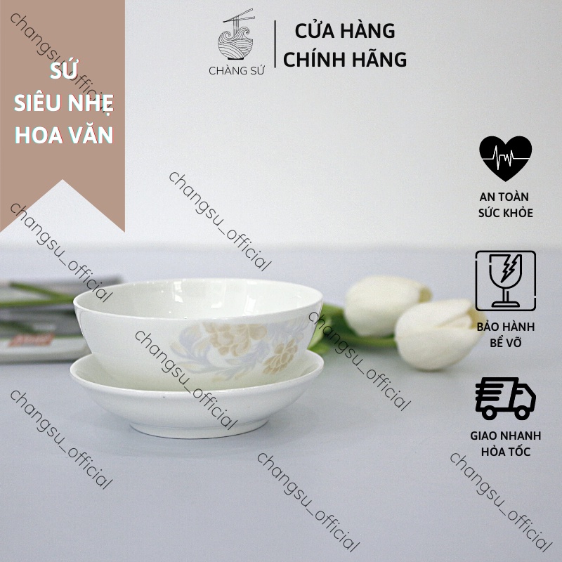 Chén đĩa chấm hoa văn sứ siêu nhẹ - Bát dĩa đựng gia vị nước mắm sứ xương siêu nhẹ Minh Châu - Vỡ 1 đổi 1