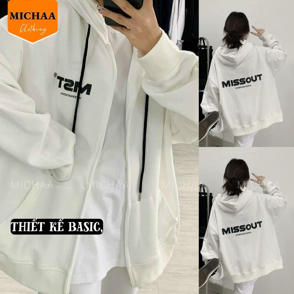 Áo Khoác Hoodie Nỉ MISSOUT Nam Nữ Ulzzang Unisex Dây Kéo Form Rộng - MICHAA