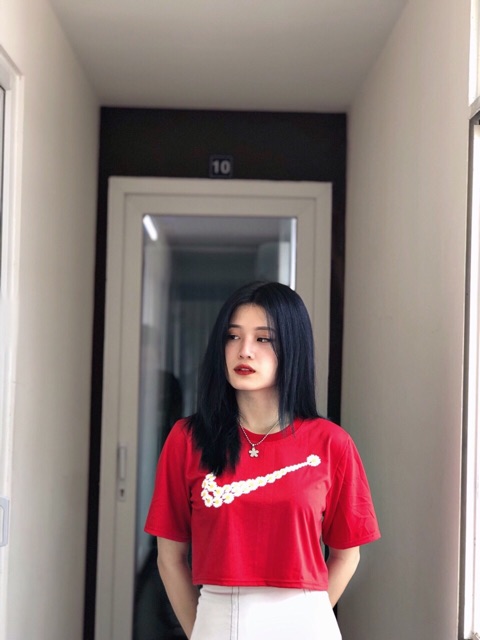 Áo Croptop Mặt Trăng Hoa Cúc Form Rộng Ảnh Thật