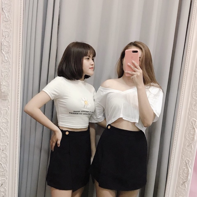 Áo croptop thun trắng, đen cổ tim sexy (ảnh thật) | BigBuy360 - bigbuy360.vn