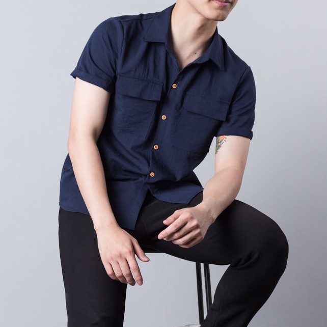 Áo sơ mi nam ngắn tay chất đũi phong cách thời trang công sở hè 2021, trẻ trung, lịch lãm