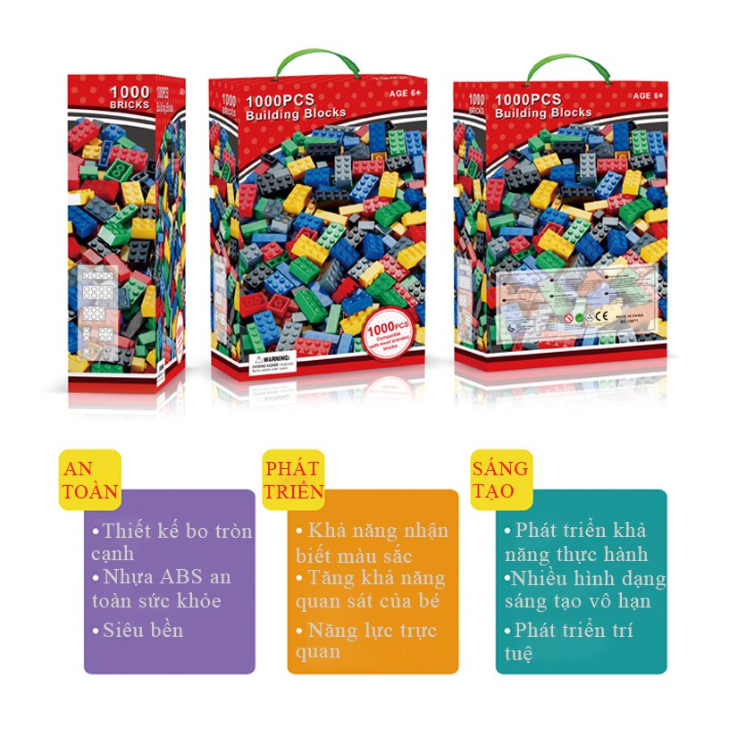 Bộ Xếp Hình Lego BuildingBlock 1000 chi tiết, cao cấp chất liệu an toàn  kích thích tư duy và sáng tạo cho bé