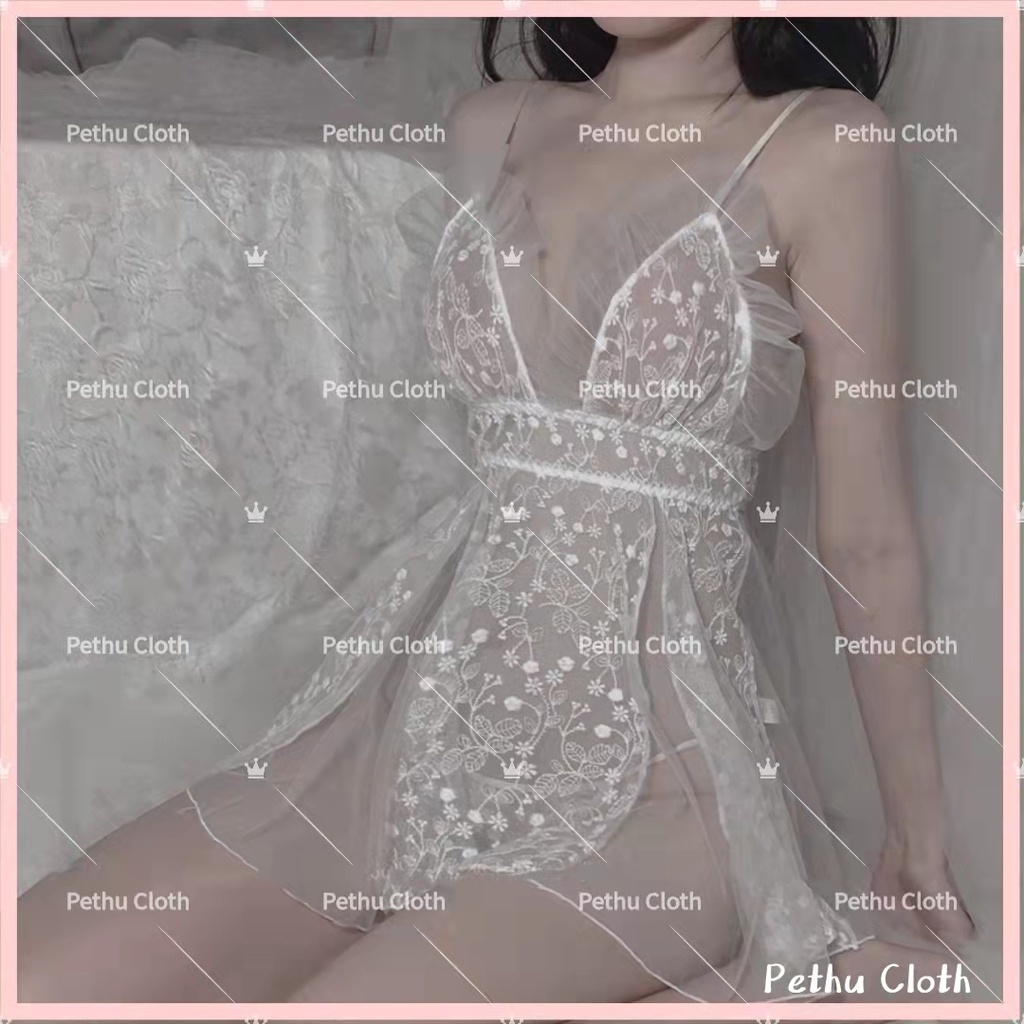 （Q1,HCM）Sexy Đồ Ngủ2 dây nữ có mút chất lụa phi  hở lưng, viền bèo quanh ngực---Freesize 45-65kg---019