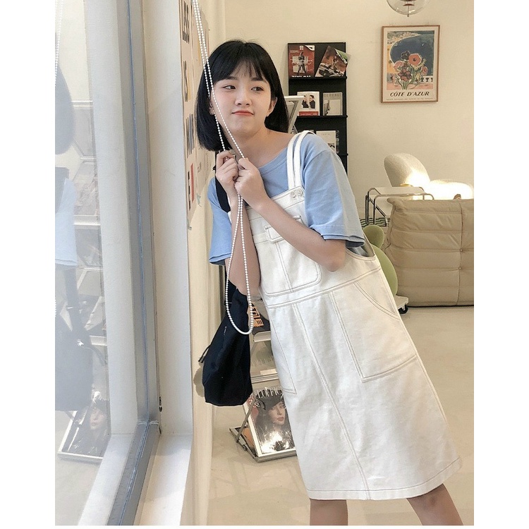 Yếm Váy 2 Dây Chỉ Nổi Nữ Mặc Đi Học Phong Cách Hàn Quốc Ulzzang Trendy Cute Dễ Thương - VIETSTAR