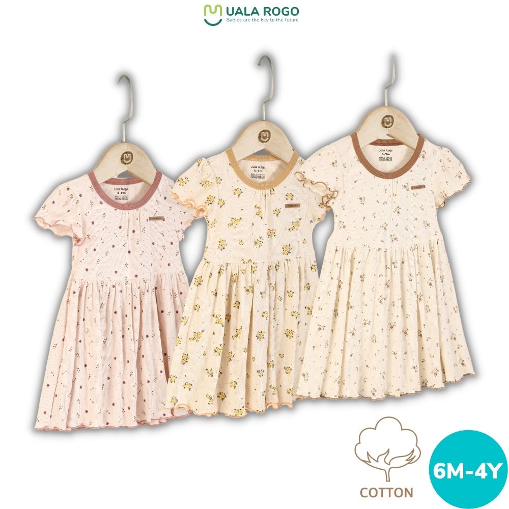 Váy bé gái Ualarogo 6 tháng - 4 tuổi xòe cotton thoáng mát cổ tròn tay bèo 3951